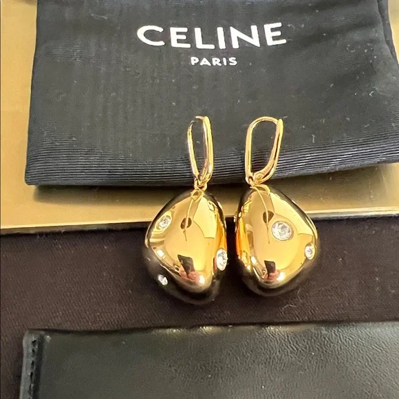 Celine Gold Drop Earrings with Crystal Accents - Picture 2 of 7